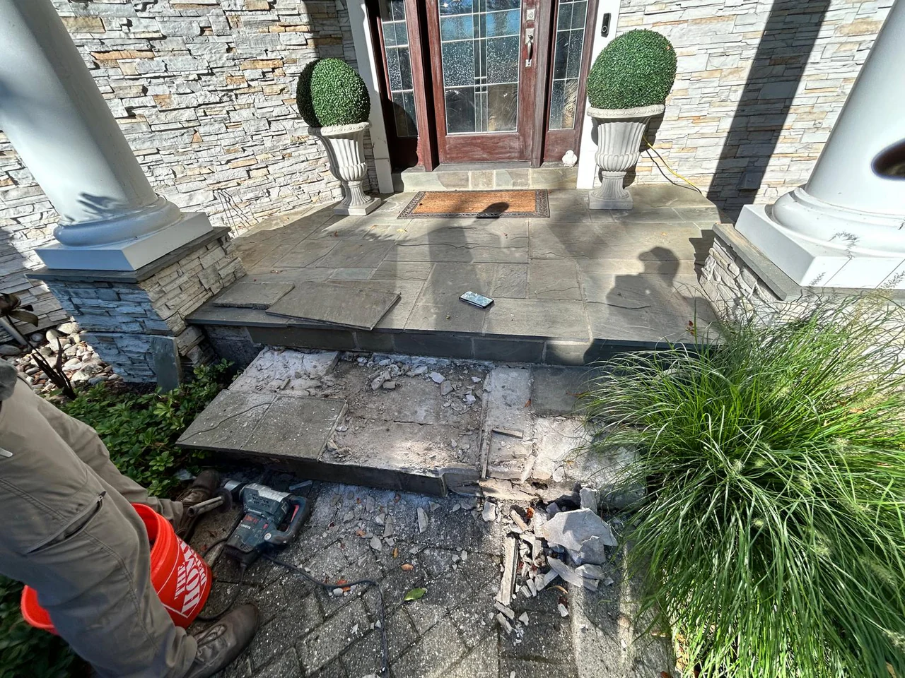 Existing steps removed in preparation for bluestone replacement