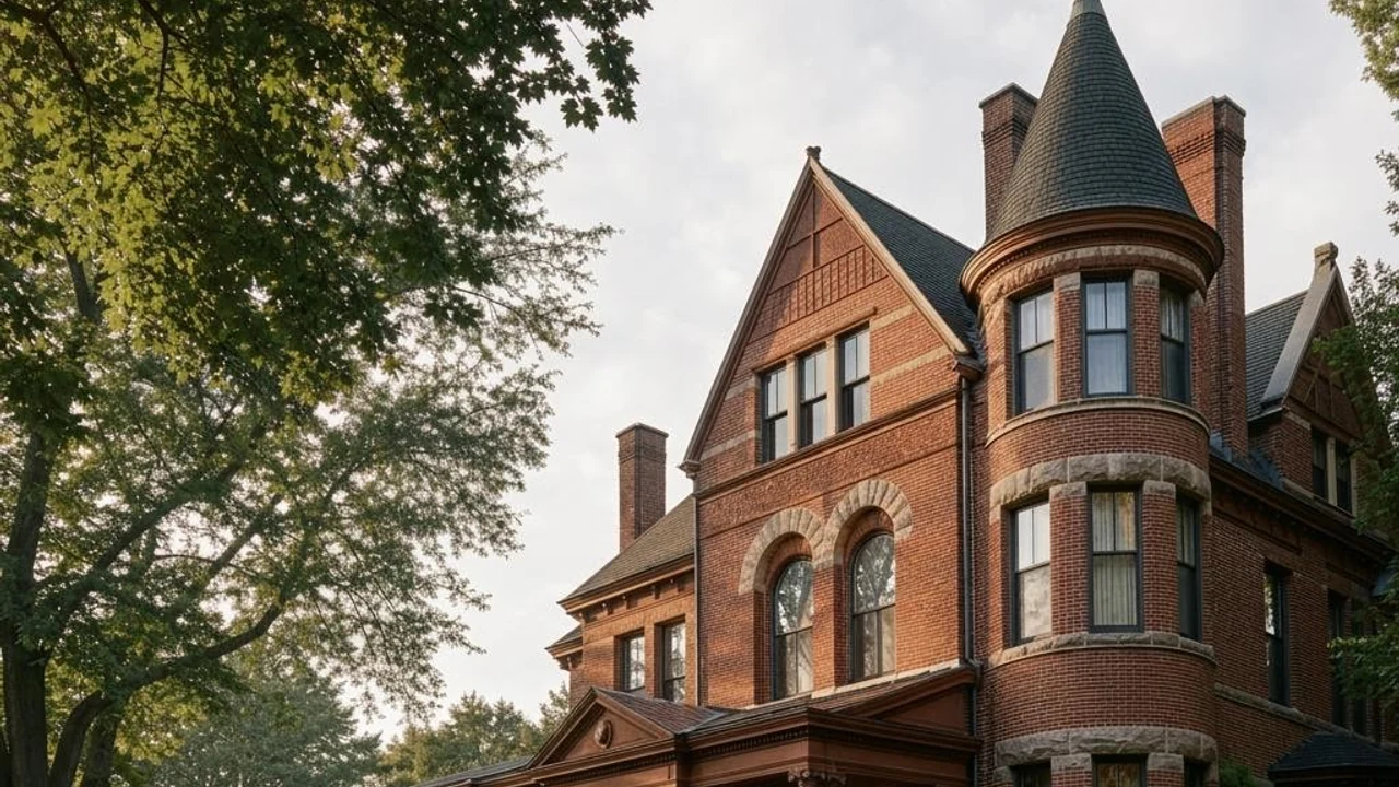 Older brick residence with varied clay brick, light mortar, and retained architectural character